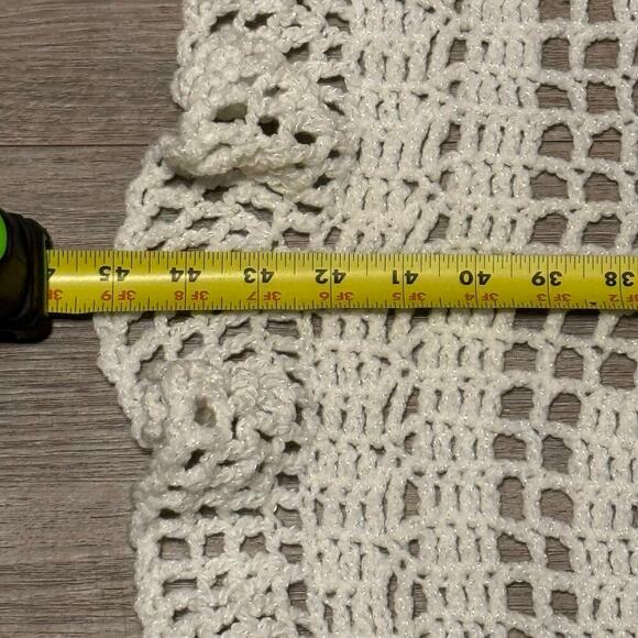 Vintage Handmade Crochet Heart Afghan Throw Blanket White/Shimmer LaceEdge 52x34 - Picture 8 of 12